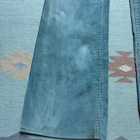 Vintage 70s corduroy bell bottom pants Lee faded turquoise distressed 25x31 - Picture 2 of 15